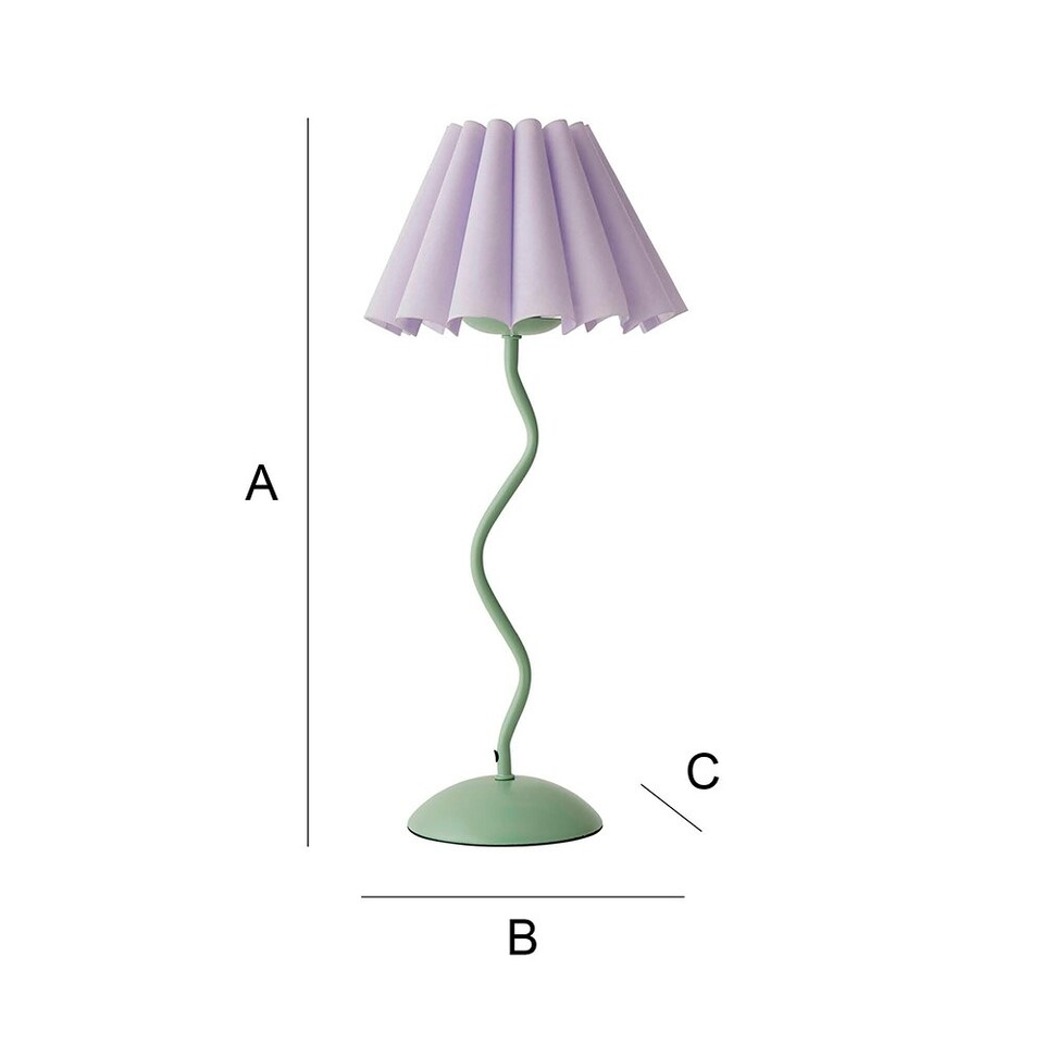 image 1 of ValueLights Wiggle Lilac Pleated Scallop Lamp Shade Moss Green Metal Table Lamp and LED Bulb | Green | Purple