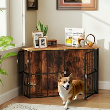 PawHut Corner Dog Crate Furniture with 2 Bowls for Small & Medium Dogs