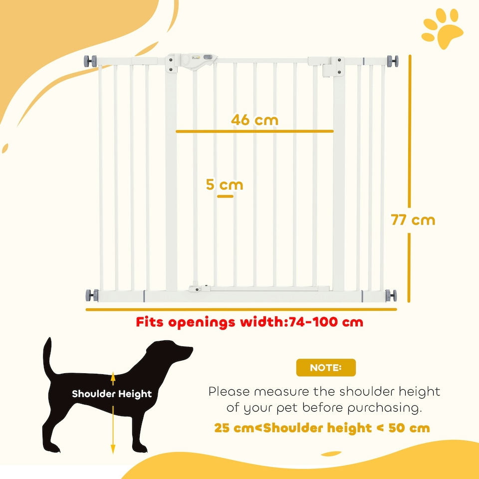 image 1 of PawHut Adjustable Safety Gate w/ 2 Extensions and Four Adjustable Screws, White