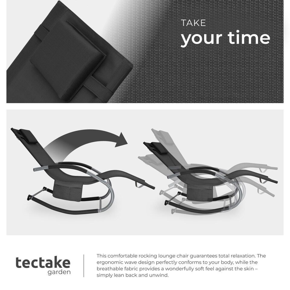 image 1 of Sun Lounger Taya with a Modern Design, Rocking Function and Breathable Surface | Black | black | 1