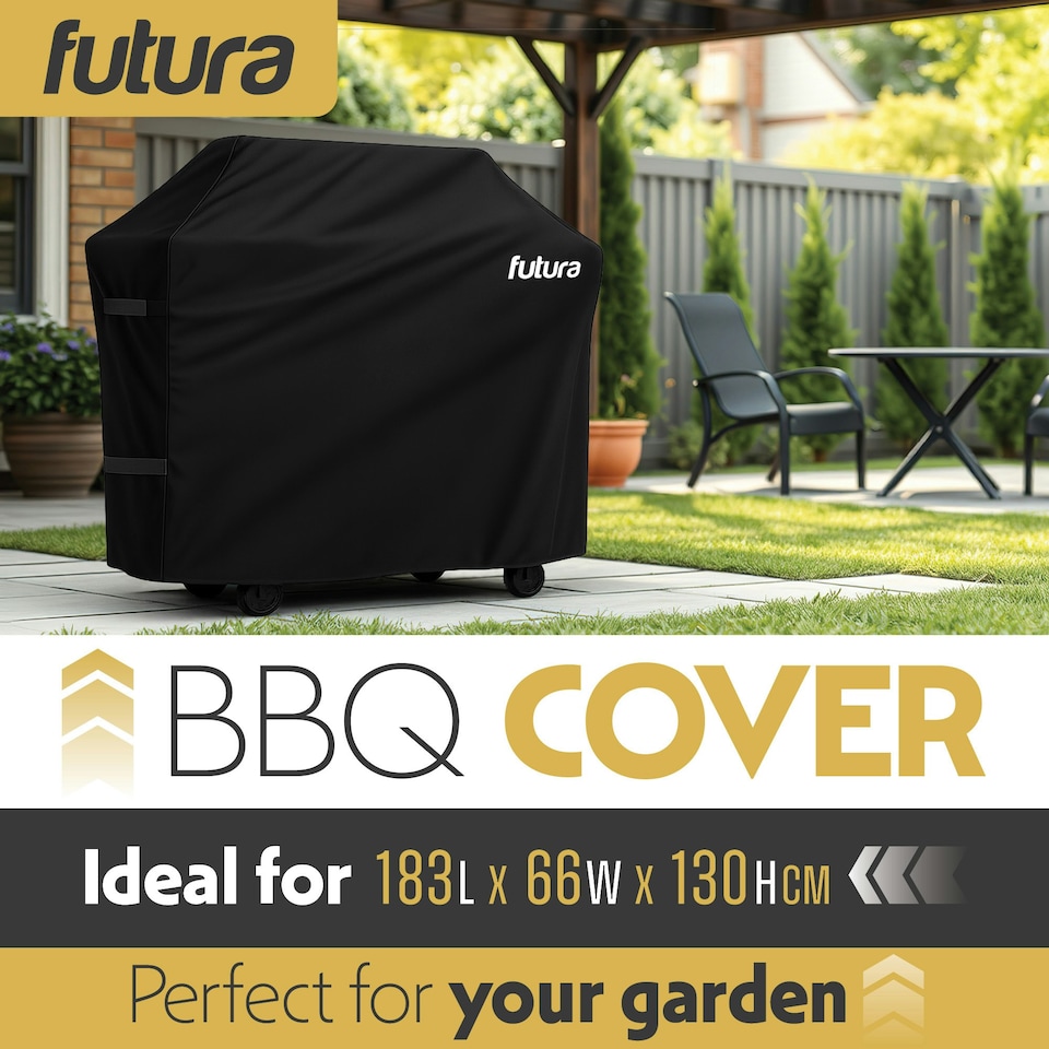 image 1 of Futura Premium Waterproof BBQ Cover 183x66x130cm Large Outdoor Barbecue Grills Cover 600D | Black | Black | Large - 183x66x130cm | 1