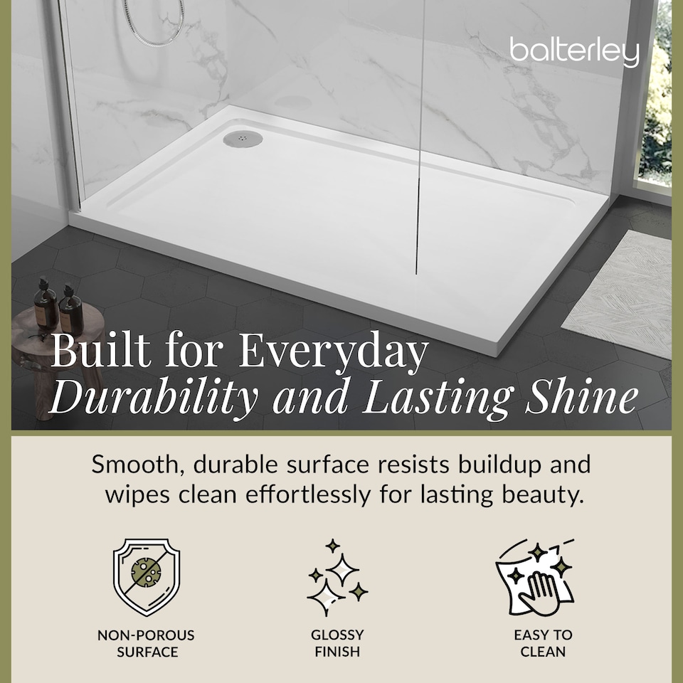 image 1 of Balterley Premium Rectangular Shower Tray - Durable Low Profile Stone Resin Base by Balterley | White | White | 1