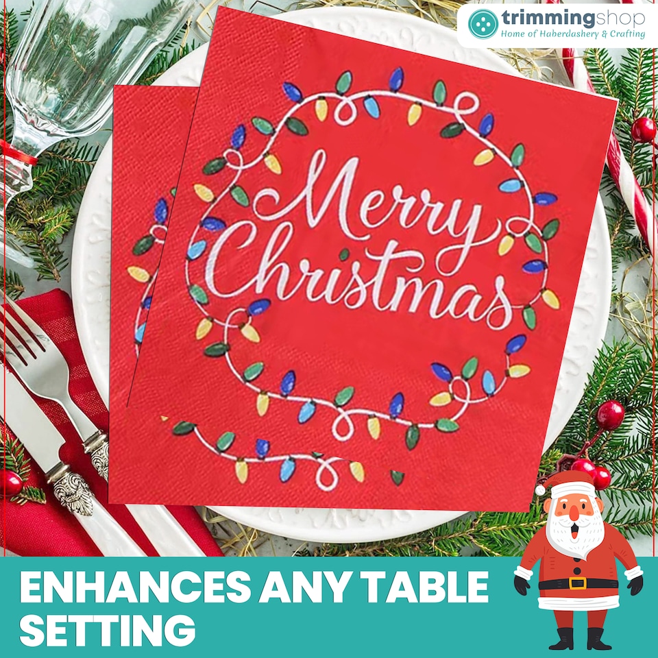 image 1 of 33 x 33cm Red 2 Ply Decorative Christmas Napkins - 20 Pack