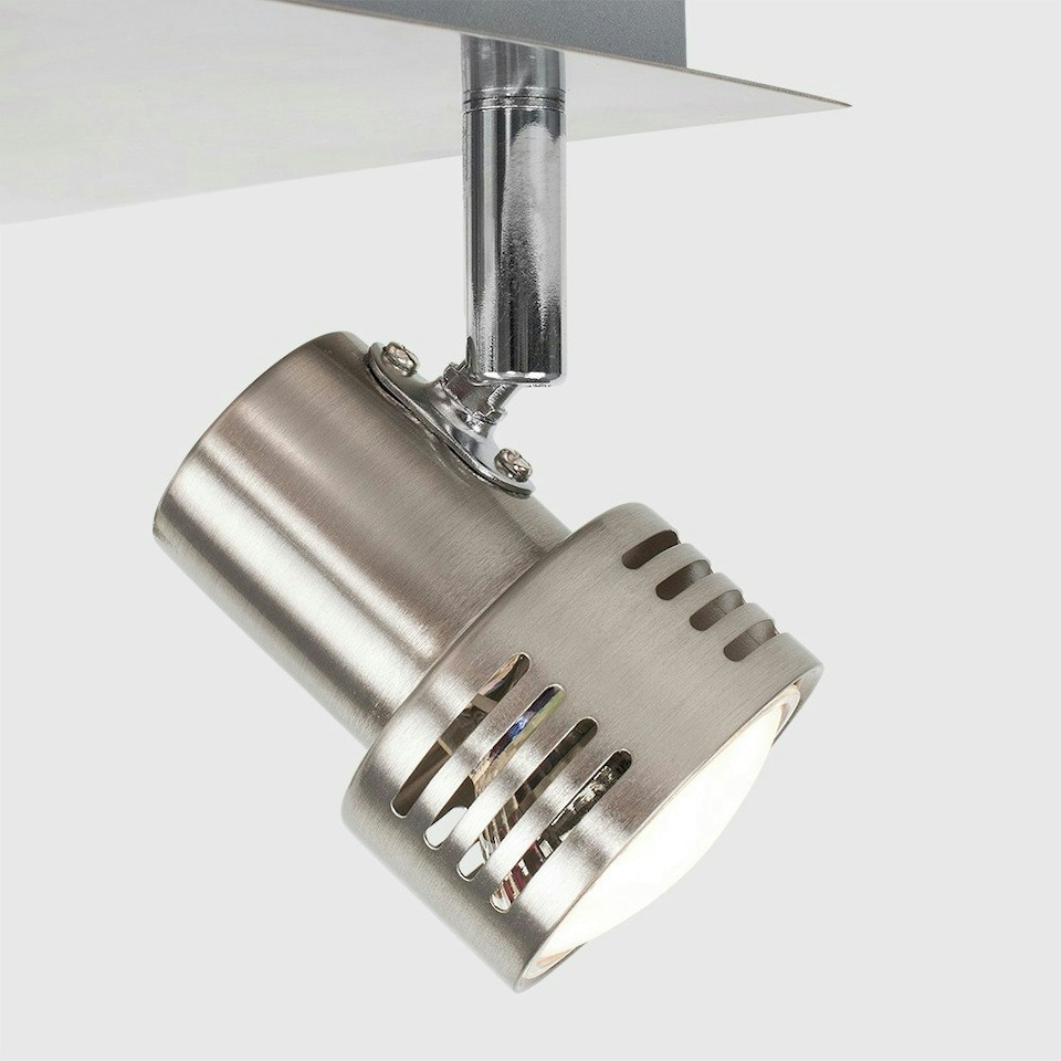 image 1 of ValueLights 4 Way Square Brushed Chrome Ceiling Spotlight with LED GU10 Warm White Bulbs Chrome