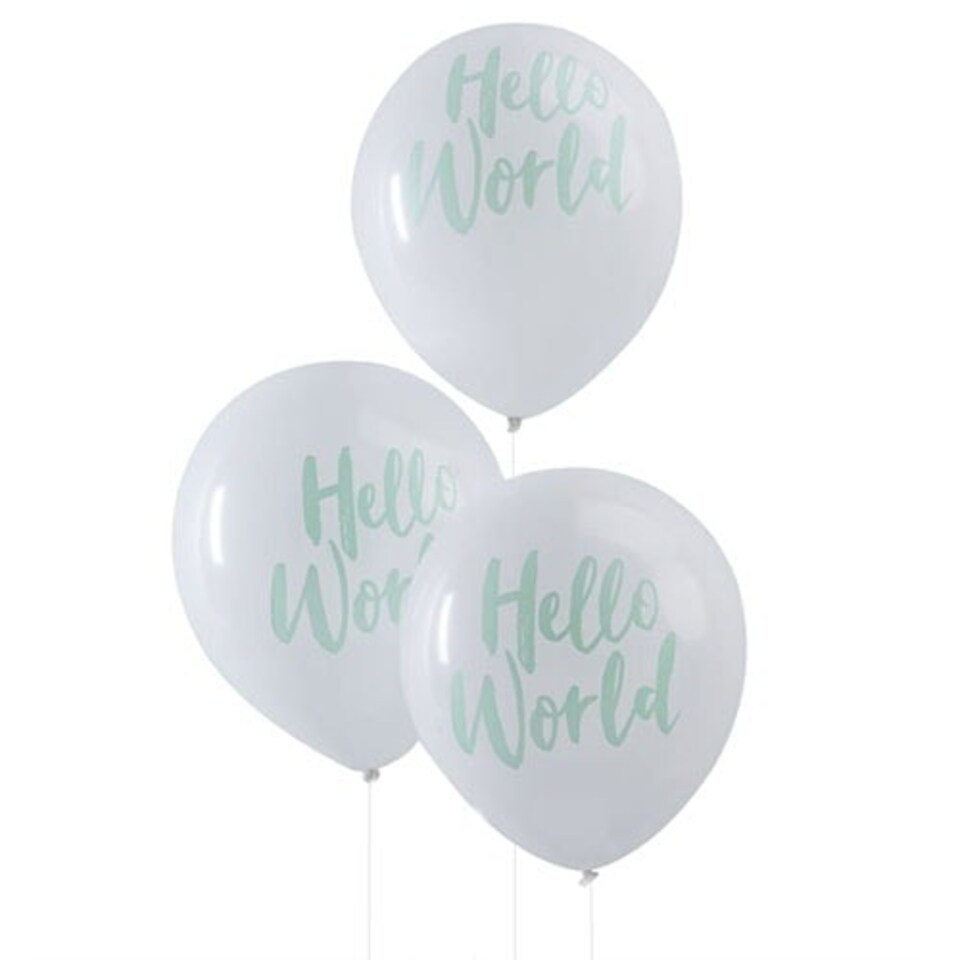 Mint Hello World Baby Arrival Biodegradable Latex Balloons 30cm / 12 in - Pack of 10