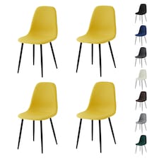 Set of 4 Teddy Faux Fur Stitched Design Dining Chairs Yellow Bella by MCC