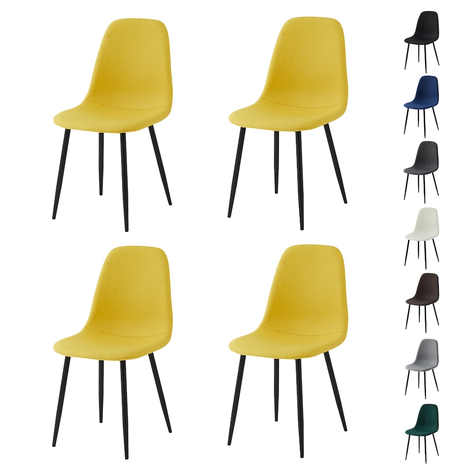 image 1 of Set of 4 Teddy Faux Fur Stitched Design Dining Chairs Yellow Bella by MCC