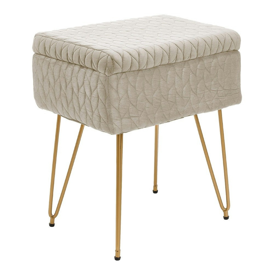 image 1 of Living and Home Rectangle Upholstered Storage Ottoman Vanity Stool Cream