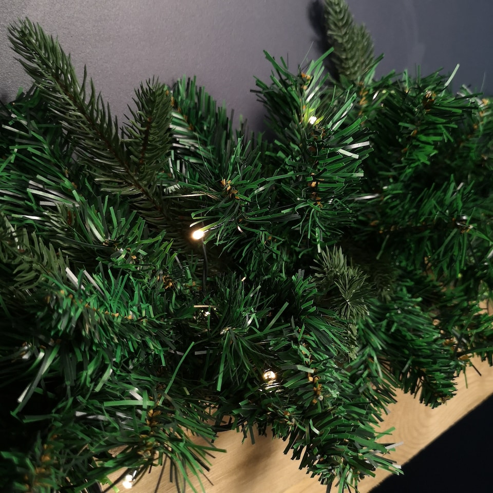 image 1 of 1.8m Plain Green Christmas Garland with 164 Tips and 50 Warm White LED Lights