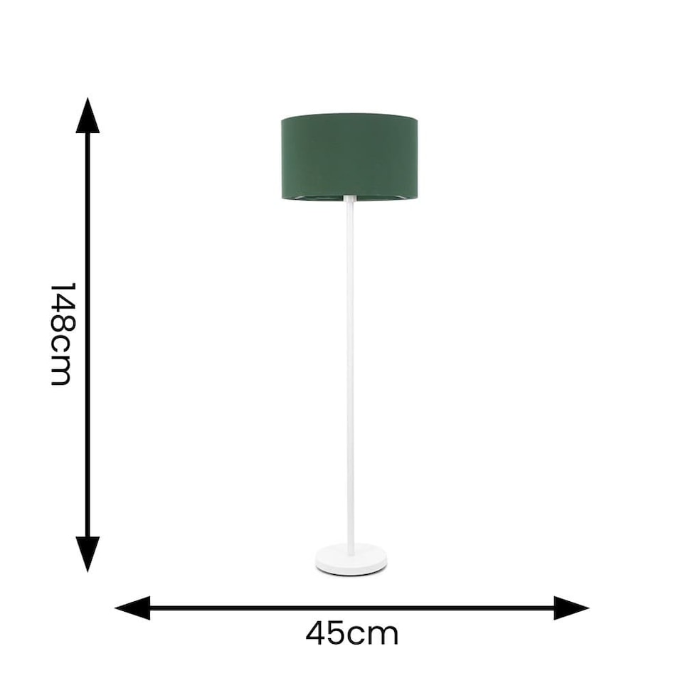 image 1 of ValueLights Charlie White Floor Lamp Forest Green Shade & Bulb | Green
