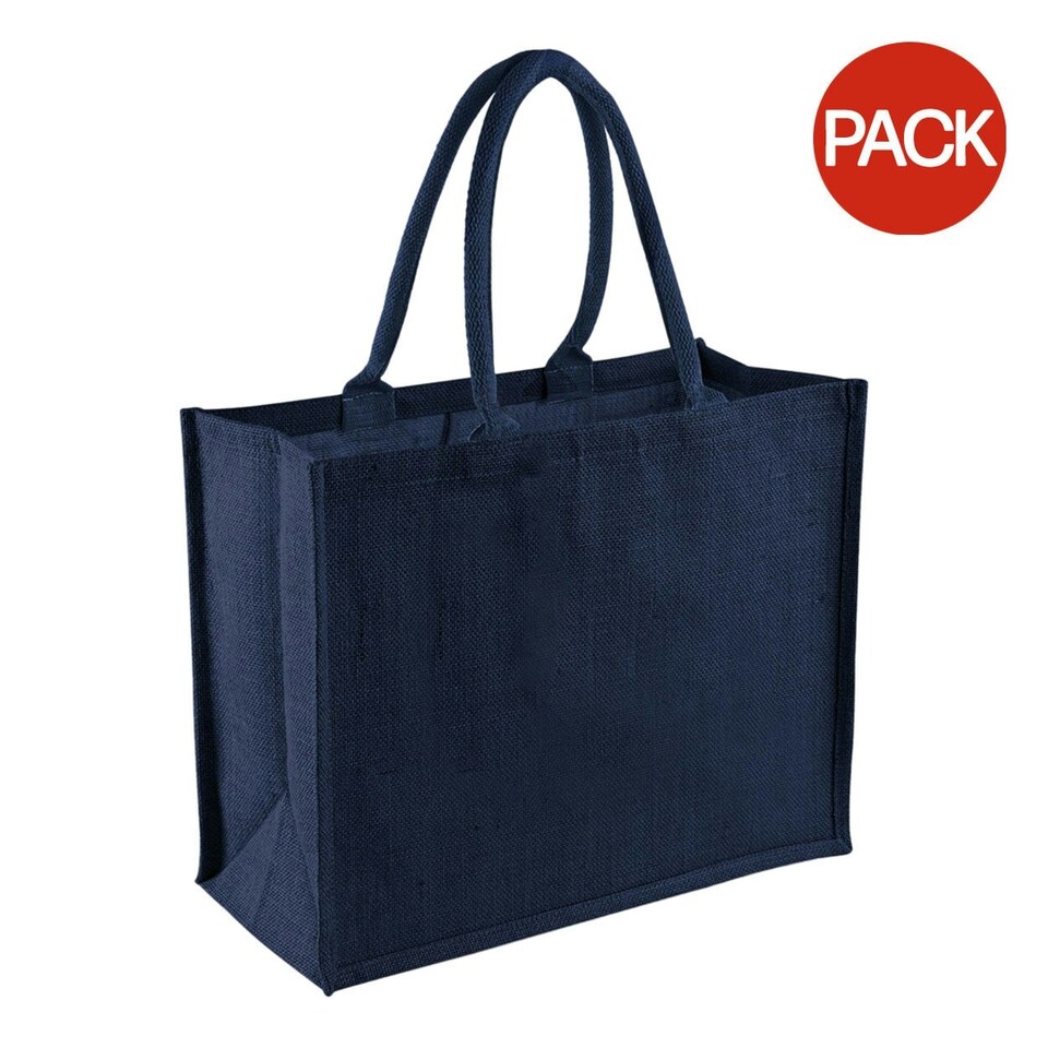 Westford Mill Classic Jute Shopper Bag (21 Litres) (Pack of 2) - Navy/Navy - One Size