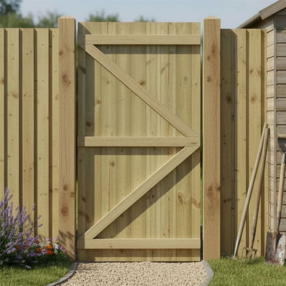image 1 of Flat Top Wooden Garden Gate 6ft x 2.5ft Tongue & Groove Semi-Braced Treated Door