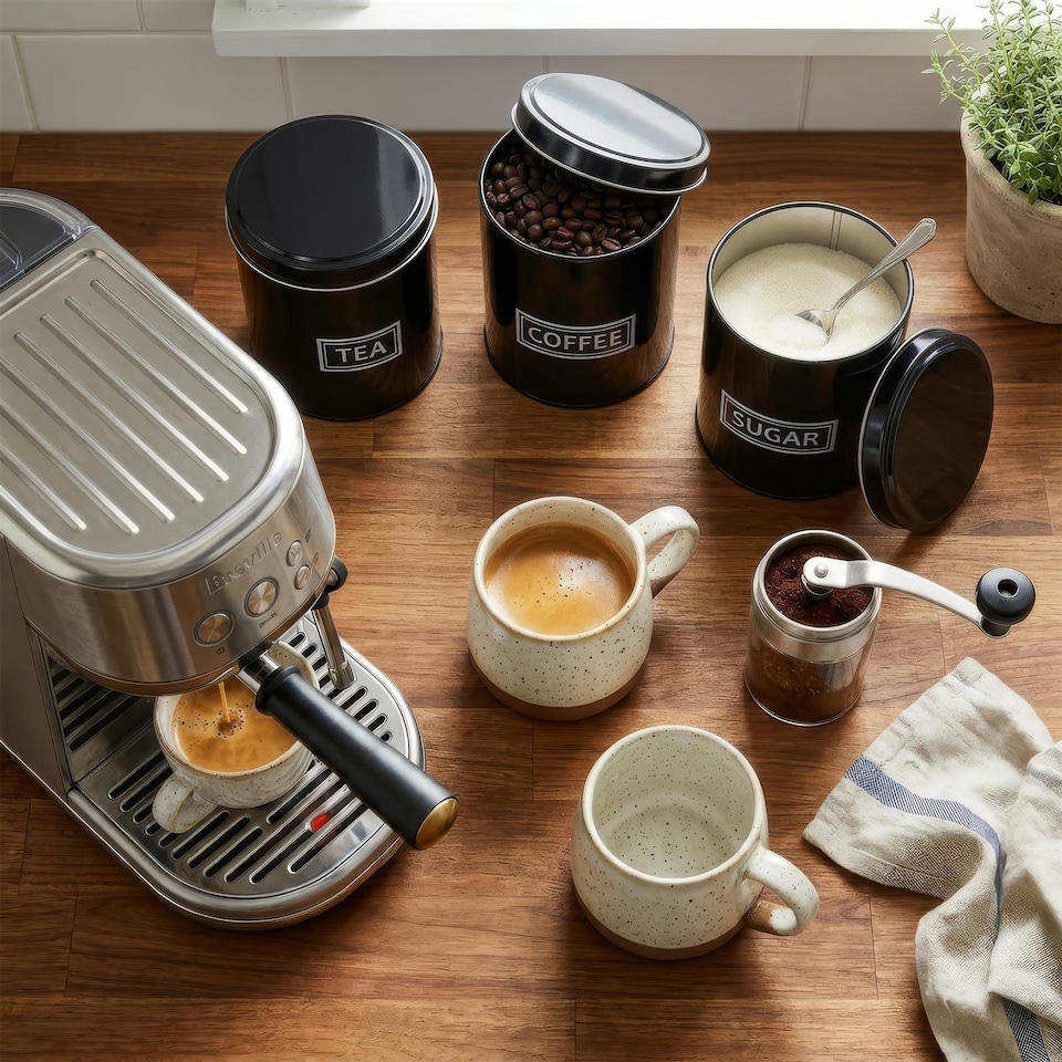 image 1 of Harbour Housewares 3pc Tea Coffee Sugar Canister Set - Round Metal Airtight Kitchen Canister Tin Pots
