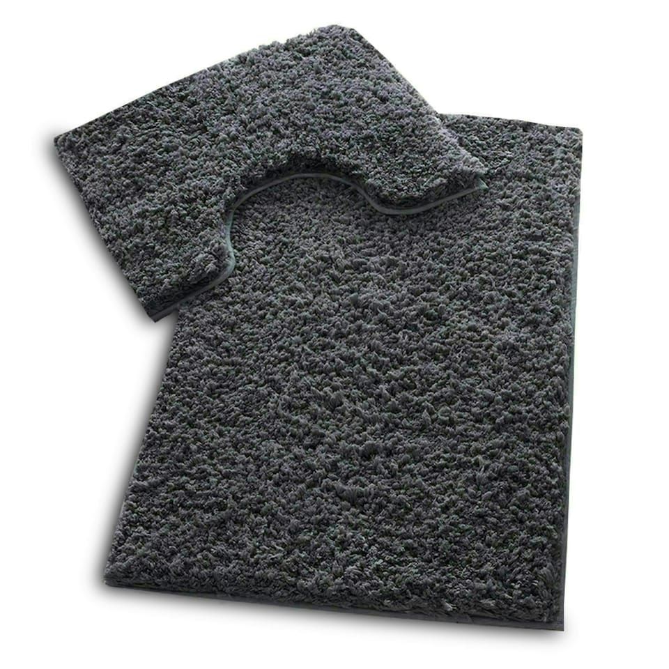 image 1 of VELVETIO Bath Mats & Pedestal Mat Set Anti Slip Super Soft Water Absorbent Grey | Charcoal