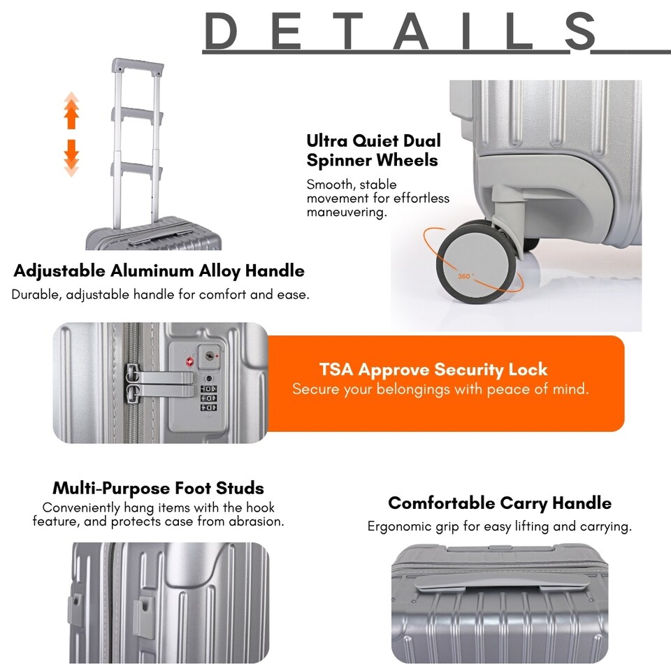 image 1 of 2 Piece Suitcase Set: Vanity Case & Cabin with Cupholder, TSA Lock | Silver | Silver