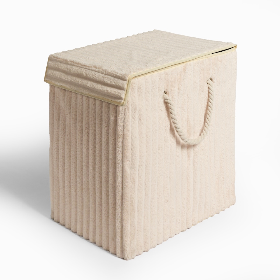 image 1 of OHS Ribbed Faux Fur Folding Laundry Basket Bag with Lid