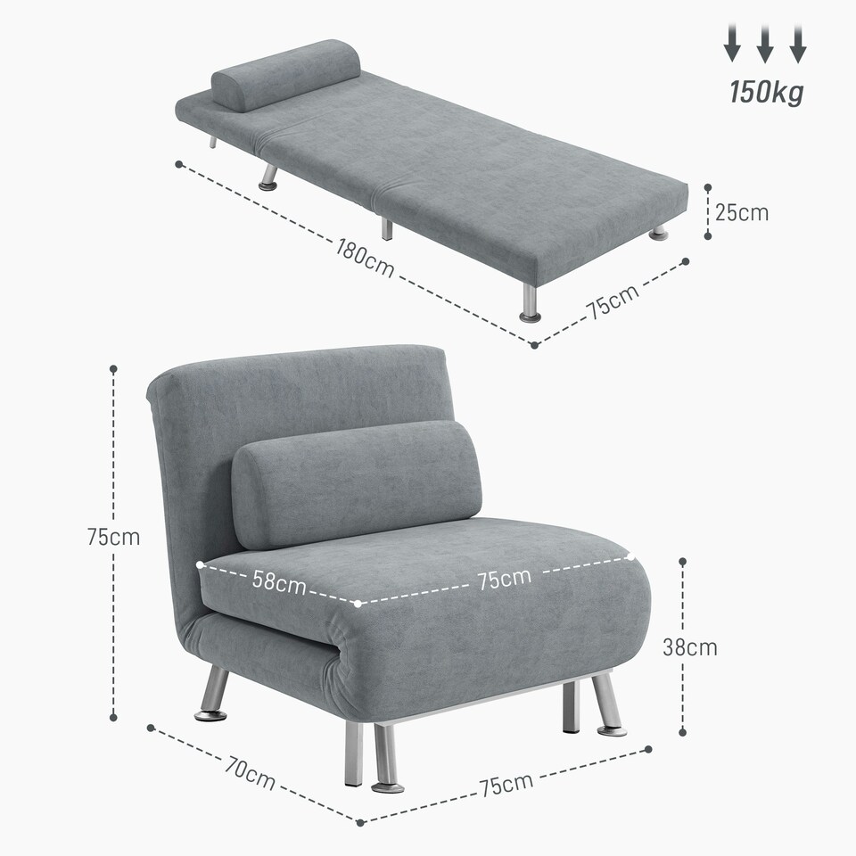 image 1 of HOMCOM Single Folding 5 Position Convertible Sleeper Chair Sofa Bed Blue