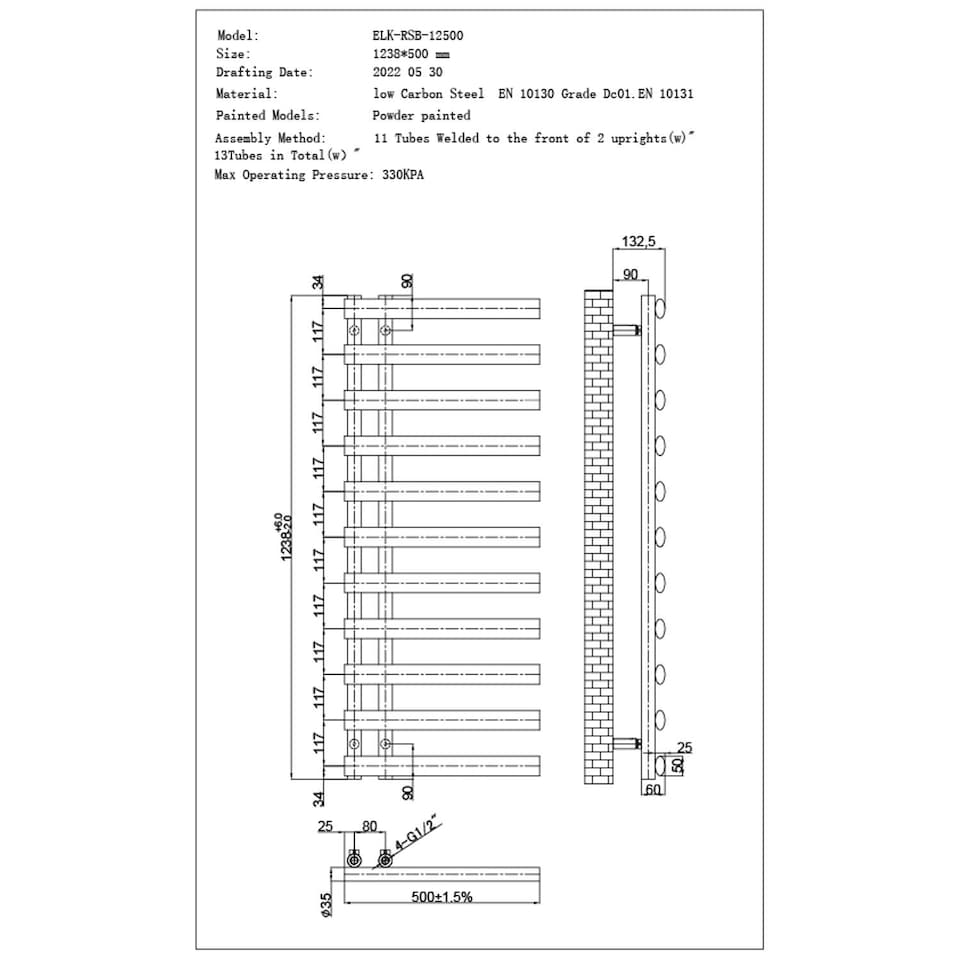 image 1 of Elyan Electric Towel Rail Standard Heated Bathroom Radiator - Silver (H) 1238mm x (W) 500mm - 500W