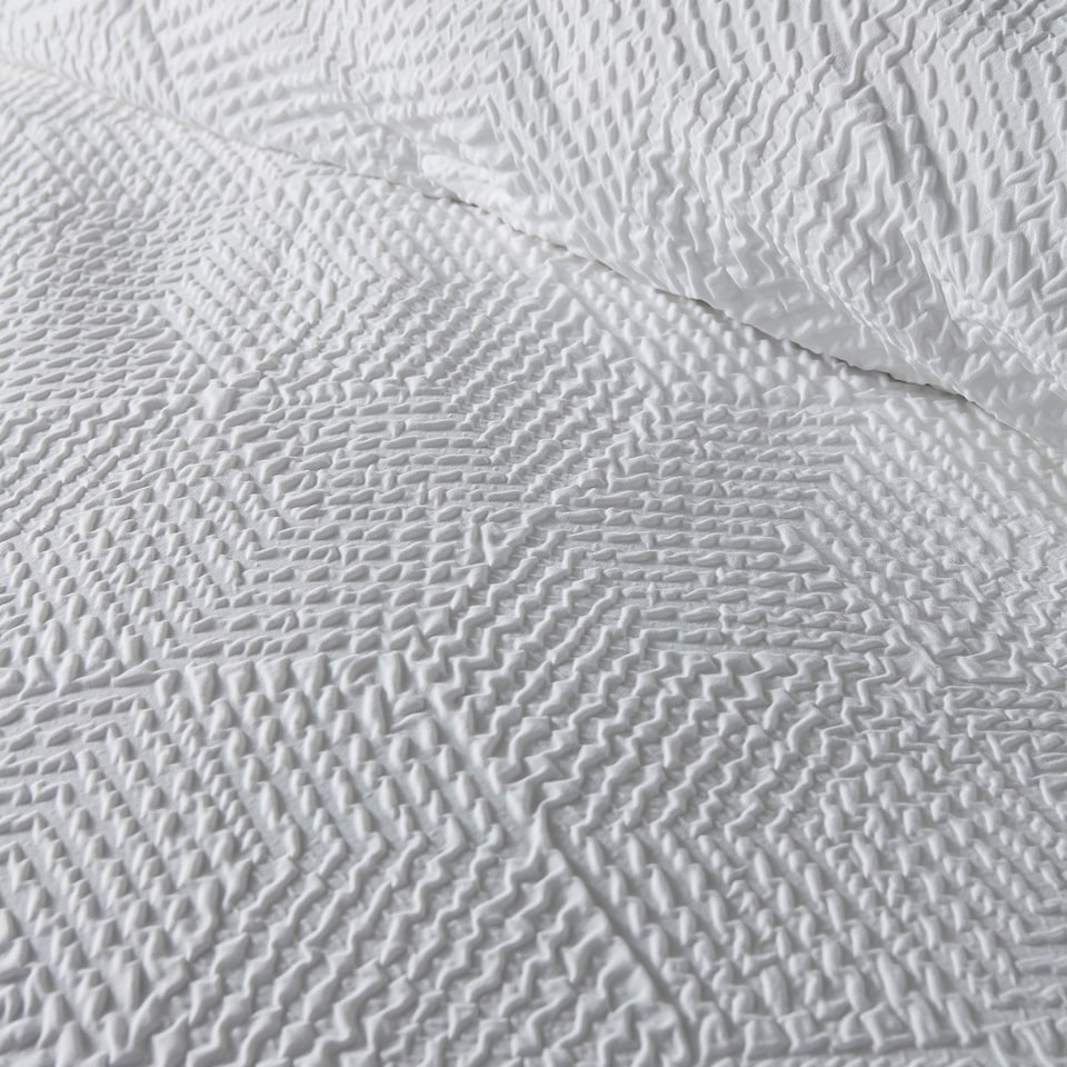 image 1 of Serene Embossed Geo Duvet Cover Set White