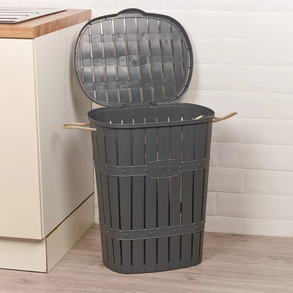 image 1 of 65L Bamboo Look Laundry Basket With Rope | Black | 1