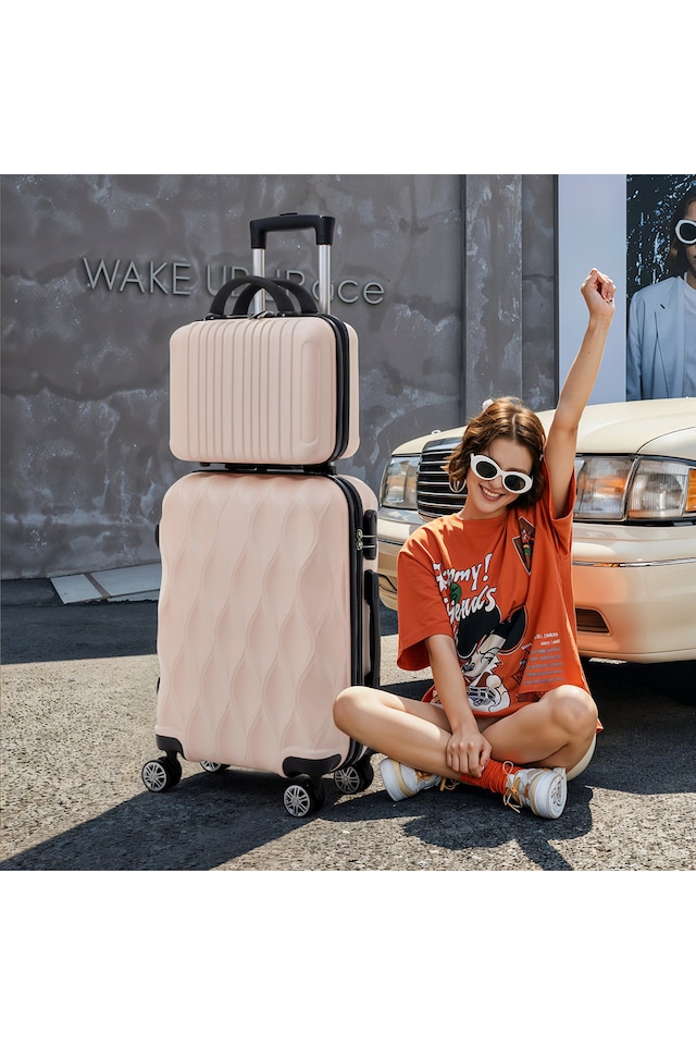image 1 of Living and Home 2-Piece Hard Shell Suitcase Set - Pink 20" & 14"