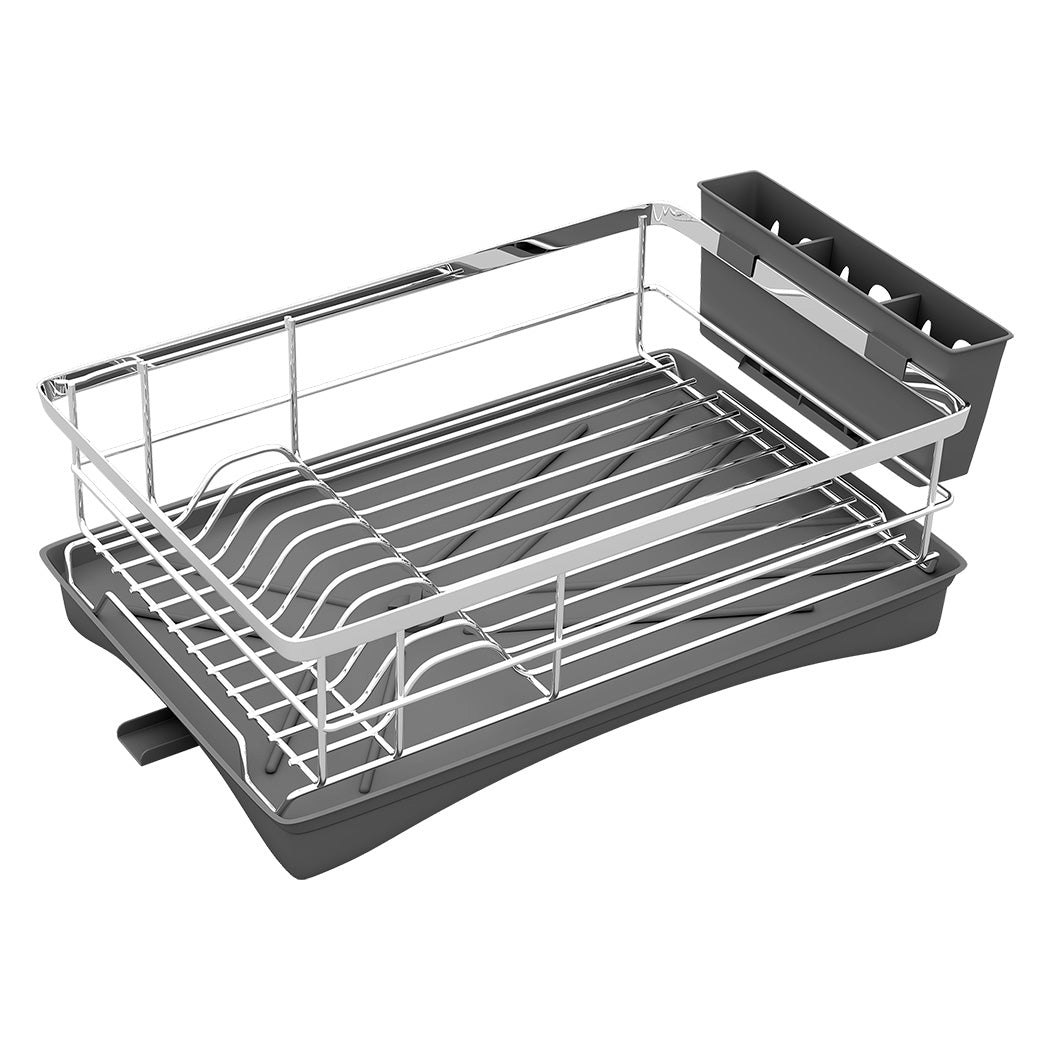 Toque Stainless Steel Dish Drainer Rack with Plate Cutlery Holder and Tray | Black