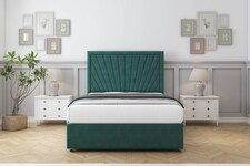 Sloomy Somerset Emerald Plush Divan Bed With Mattress 2 Drawers Same Side With 54" Floor Standing Headboard 4' Small Double | Green | Emerald | Small Double | 1