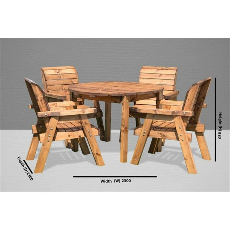 image 1 of Traditional Four Seater Round Table Set With 4 x Green Chair Cushion 1 x Green Parasol & Base & Cushion Storage Bag