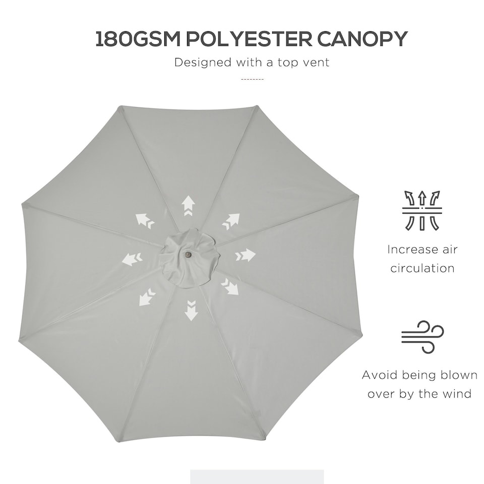 image 1 of Outsunny 3(m) Wooden Garden Parasol Sun Shade Outdoor Umbrella Grey
