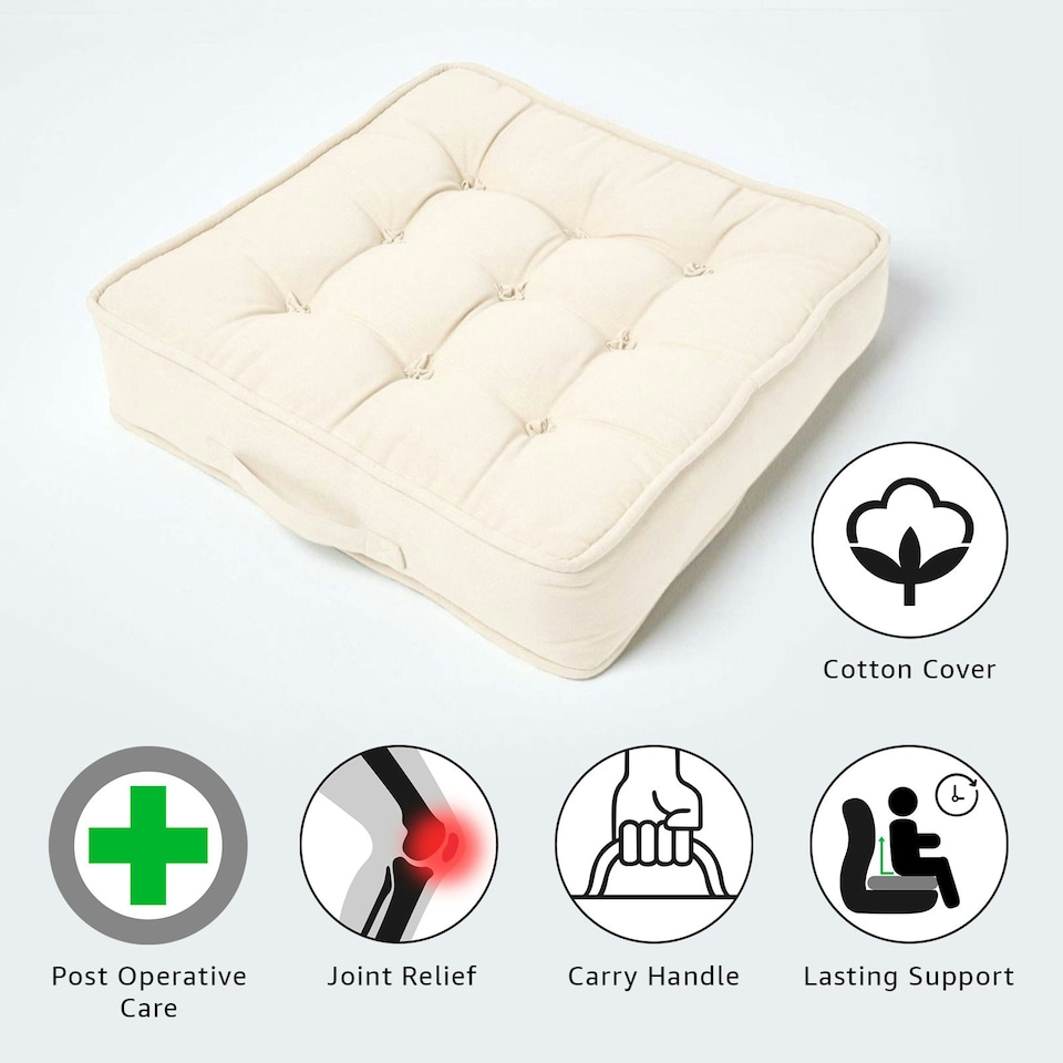 image 1 of Homescapes Cream Cotton Armchair Booster Cushion Cream
