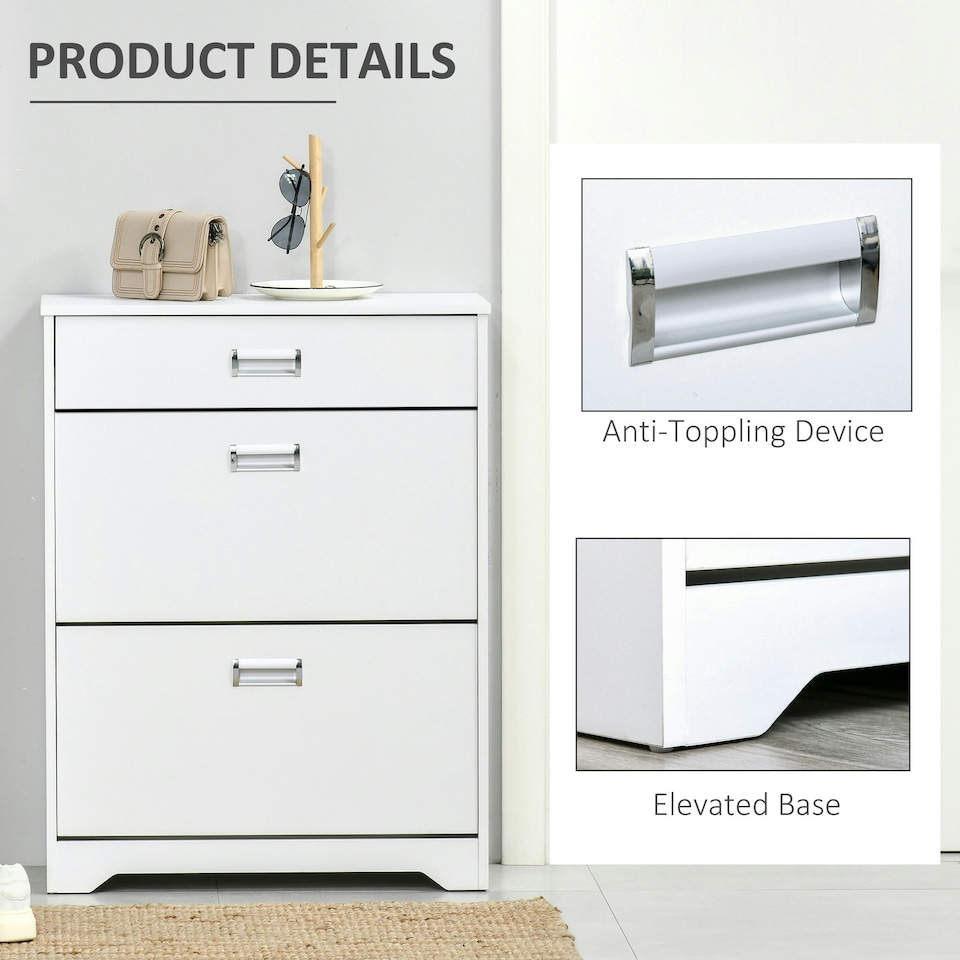 image 1 of HOMCOM Tipping Shoe Cabinet Hall Organizer with Flip Drawers for Entry 16 Pairs