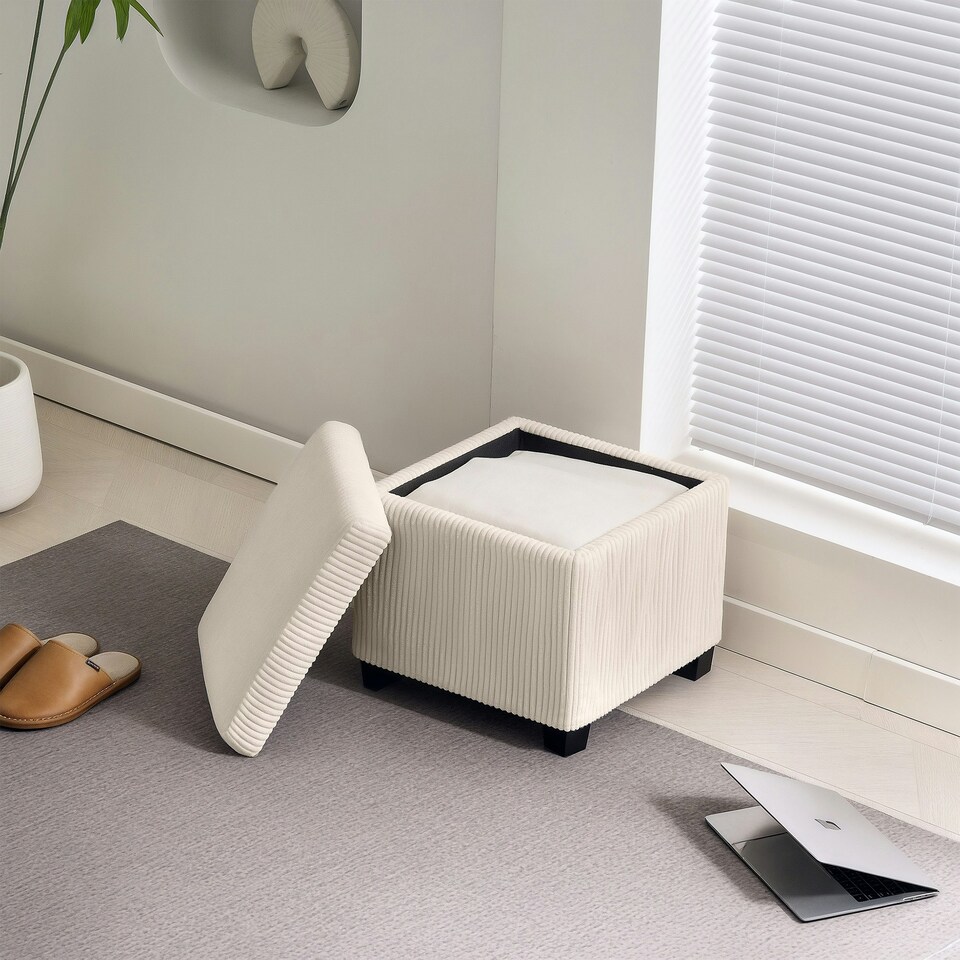 image 1 of HOMCOM 40 cm Ottoman Storage Box with Removable Lid, Foot Rest, Beige Yellow
