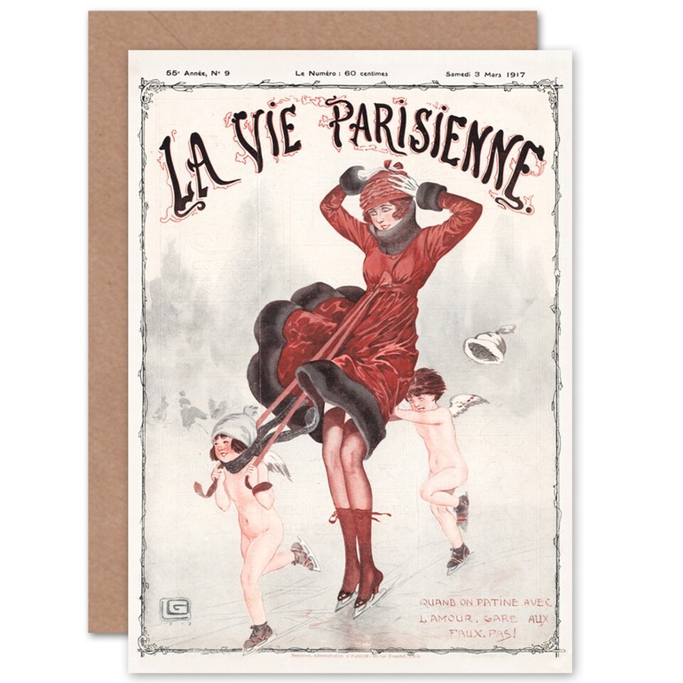 image 1 of La Vie Parisienne Winter Skating Beware France Paris Card