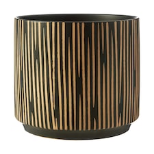 Interiors by Premier Large Black & Cream Ceramic Planter for Home, Handcrafted Modern Tall Cylindrical Planter In Black and Cream Black