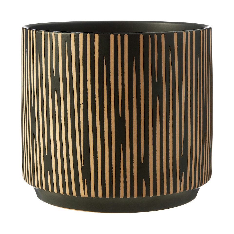 image 1 of Interiors by Premier Large Black & Cream Ceramic Planter for Home, Handcrafted Modern Tall Cylindrical Planter In Black and Cream Black