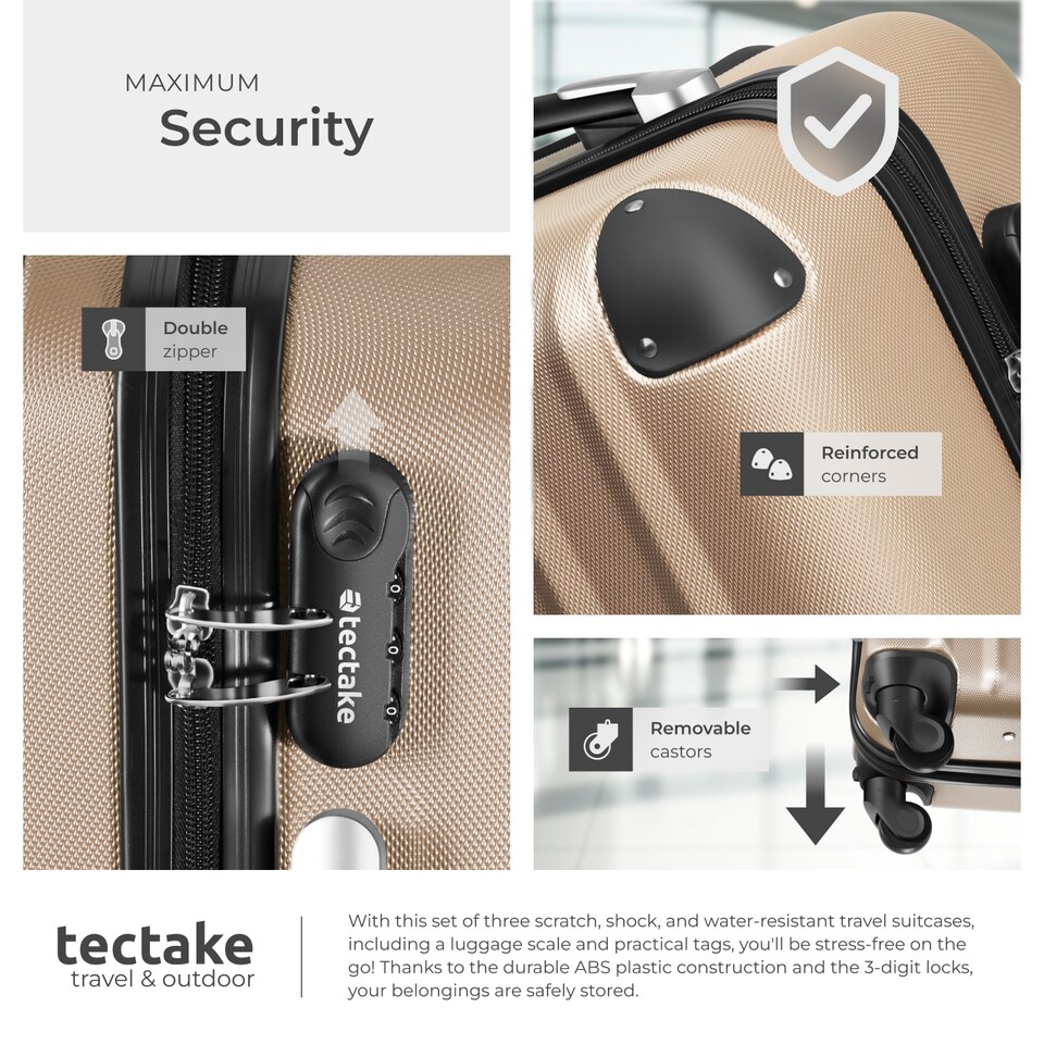 image 1 of Suitcases Set of 3 - scale, luggage tag, lock included, swivel wheels | Cream | champagne | 1