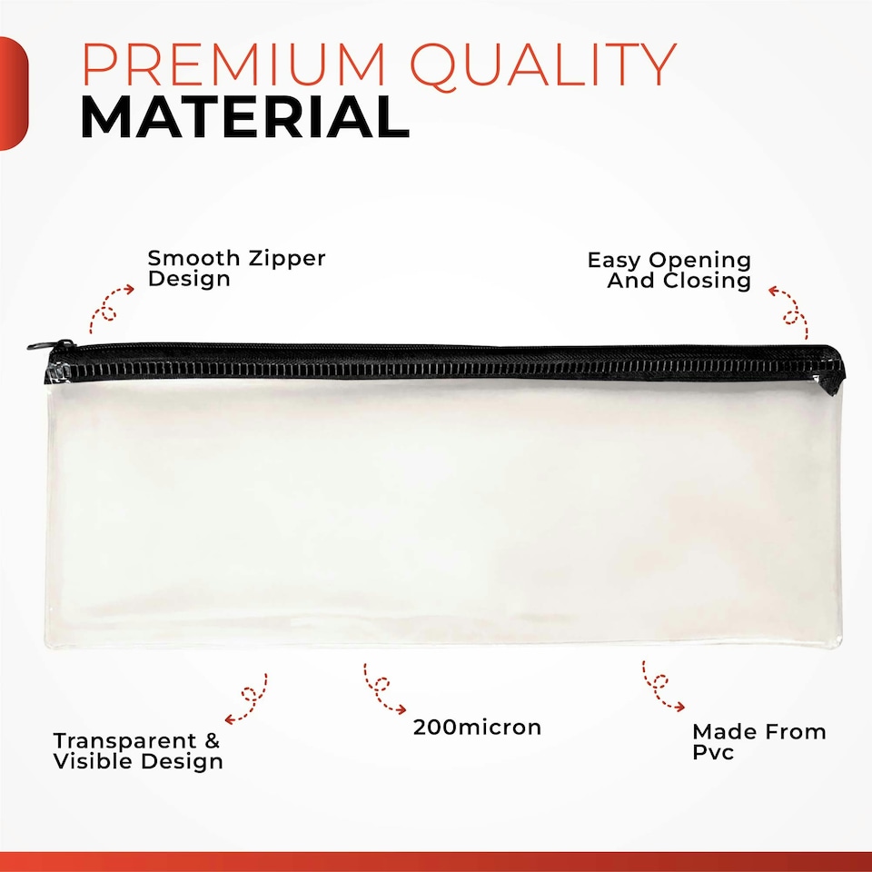 image 1 of Pack of 12 Janrax 13x5" Black Zip Clear Exam Pencil Case