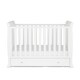 image 1 of Snowdon Mini Cot Bed, Fibre Mattress & Underdrawer – Sleigh Style, Convertible Baby Cot to Toddler Bed, Adjustable Base (White)