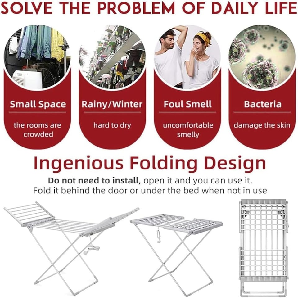 image 1 of Alivio Foldable Clothes Drying Rack with Extendable Wings, Portable Indoor & Outdoor Laundry Airer