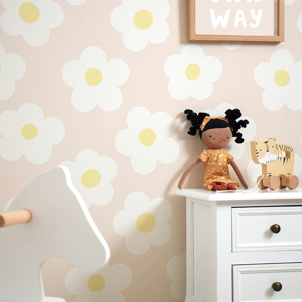 image 1 of Ditsy Daisy Wallpaper in Soft Peach Multi