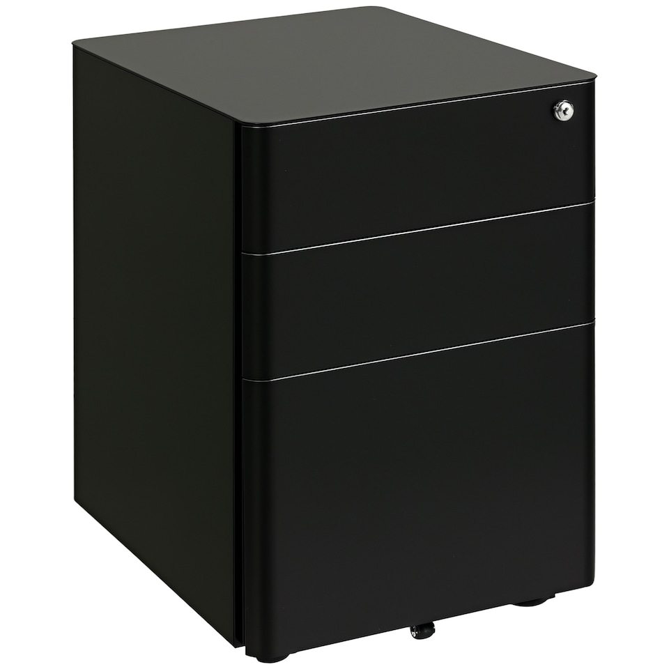 image 1 of Vinsetto 3 Drawer Metal Filing Cabinet Lockable 5 Wheels Under Desk Black