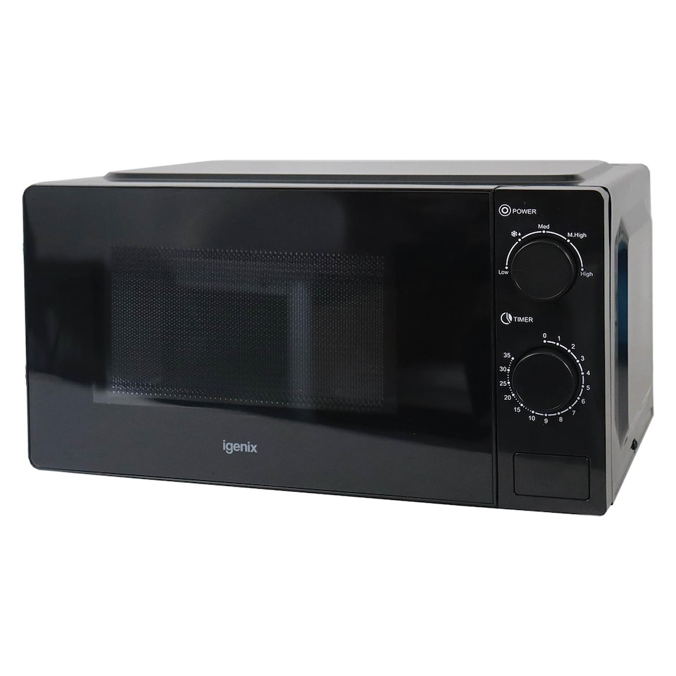 image 1 of Manual Microwave, 700 W, 20 Litre, 35 Minute Timer, Black, Igenix IGMS02071B