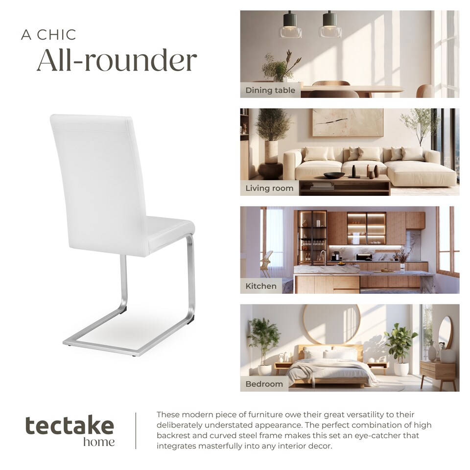 image 1 of Dining Chairs - cantilevered, high backrest, flat steel frame | White | white | 2