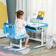 image 2 of HOMCOM Kids Desk and Chair Set, Height Adjustable Study Desk with USB Lamp | Blue