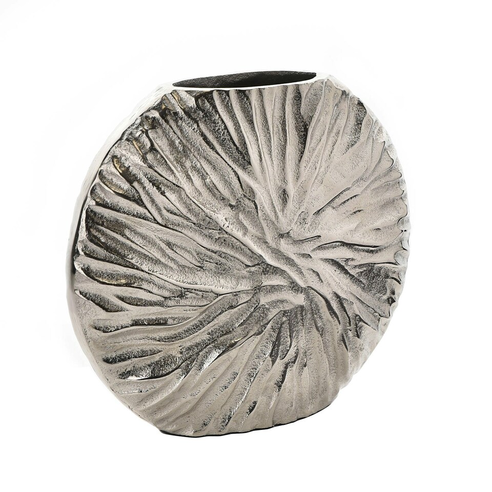 image 1 of Hestia Silver Metal Textured Round Vase