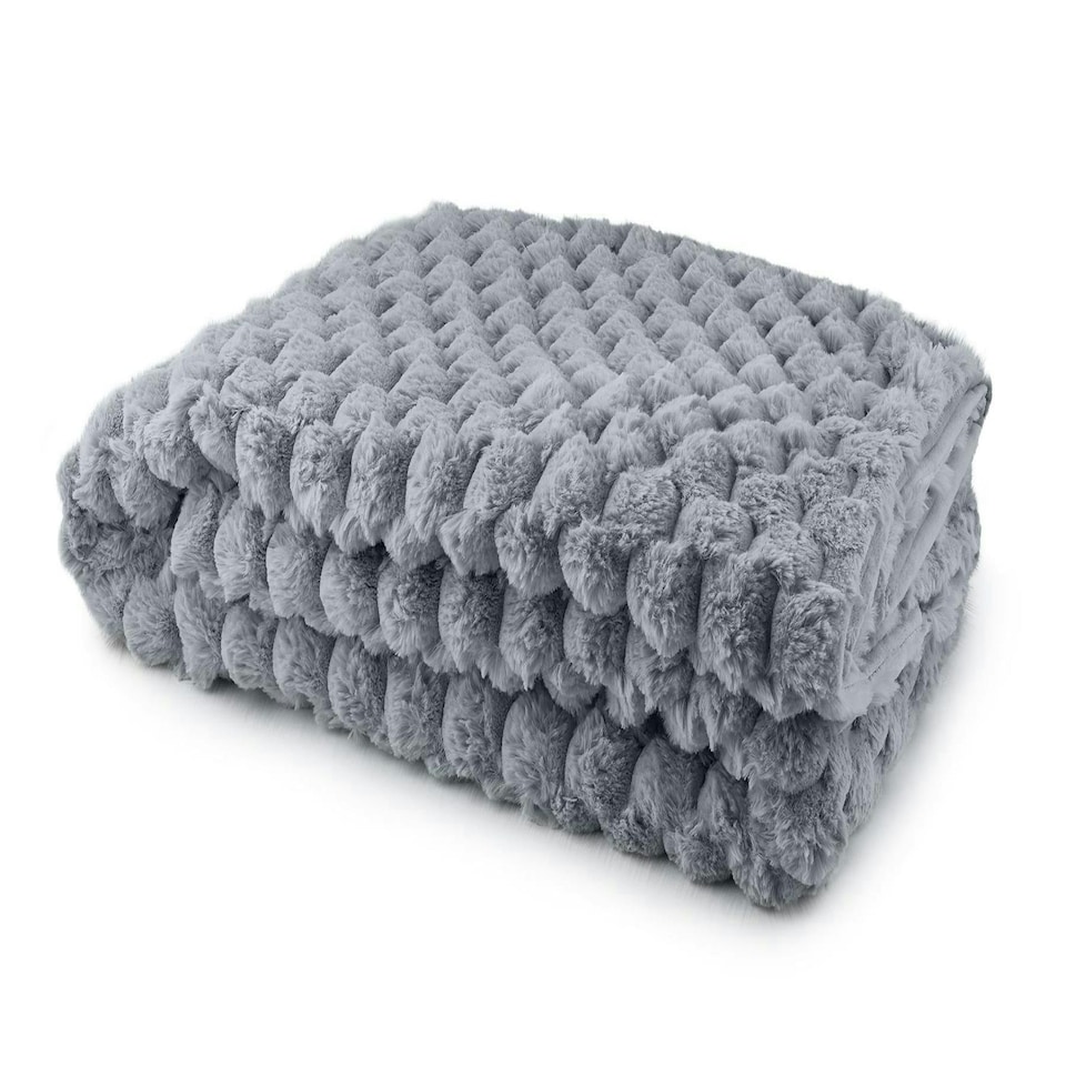 image 1 of Lush Faux Rabbit Fur Charcoal Throw 140x180cm