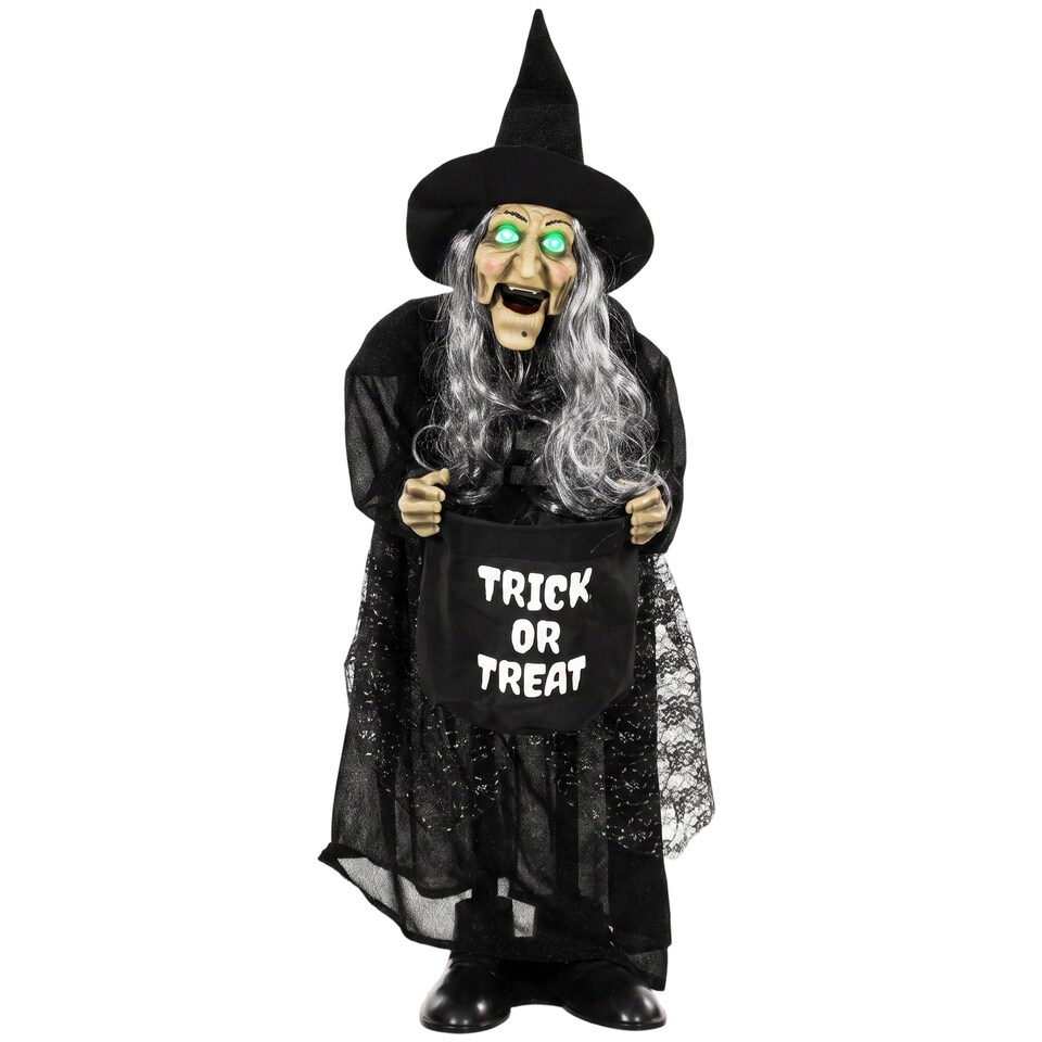 image 1 of HOMCOM 37" Animated Witch Halloween Decoration with Light Up Eyes for Party