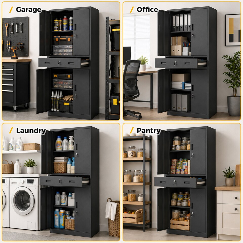 image 1 of HOMCOM 180cm Tall Tool Cabinet, Lockable Metal Storage Cabinet with Drawer