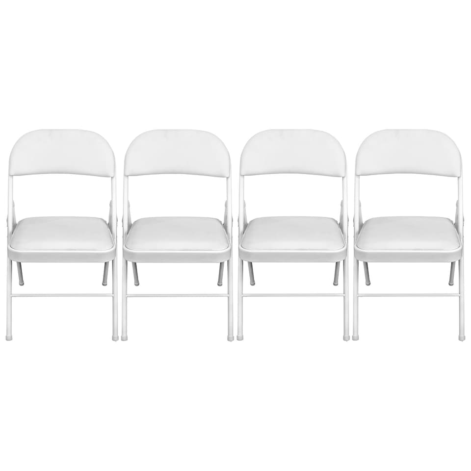 image 1 of TekBox White Folding Faux Leather Chairs - Set of 4