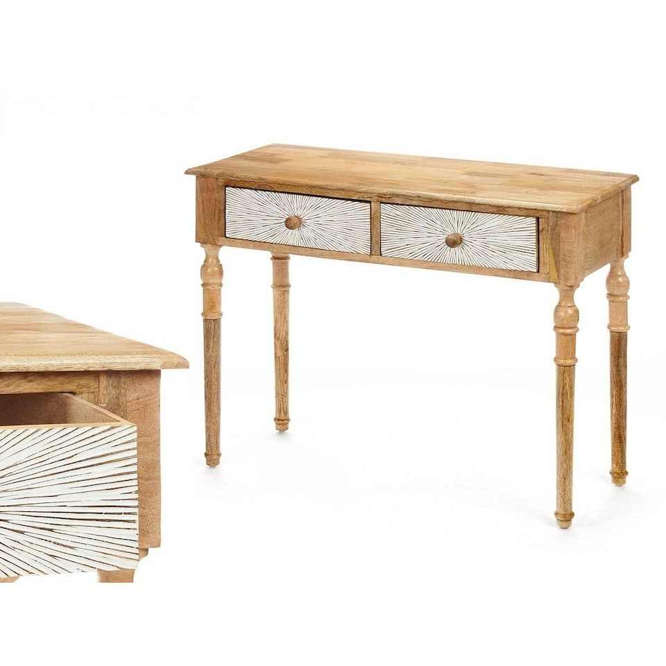 image 1 of Hall Table with 2 Drawers Gift Decor 35 White Brown 98 x 77 x 42 cm Stripes N/A